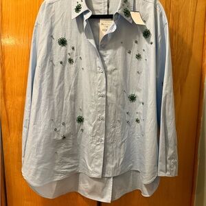 Zara Light Blue Embroidered Button-Up Shirt